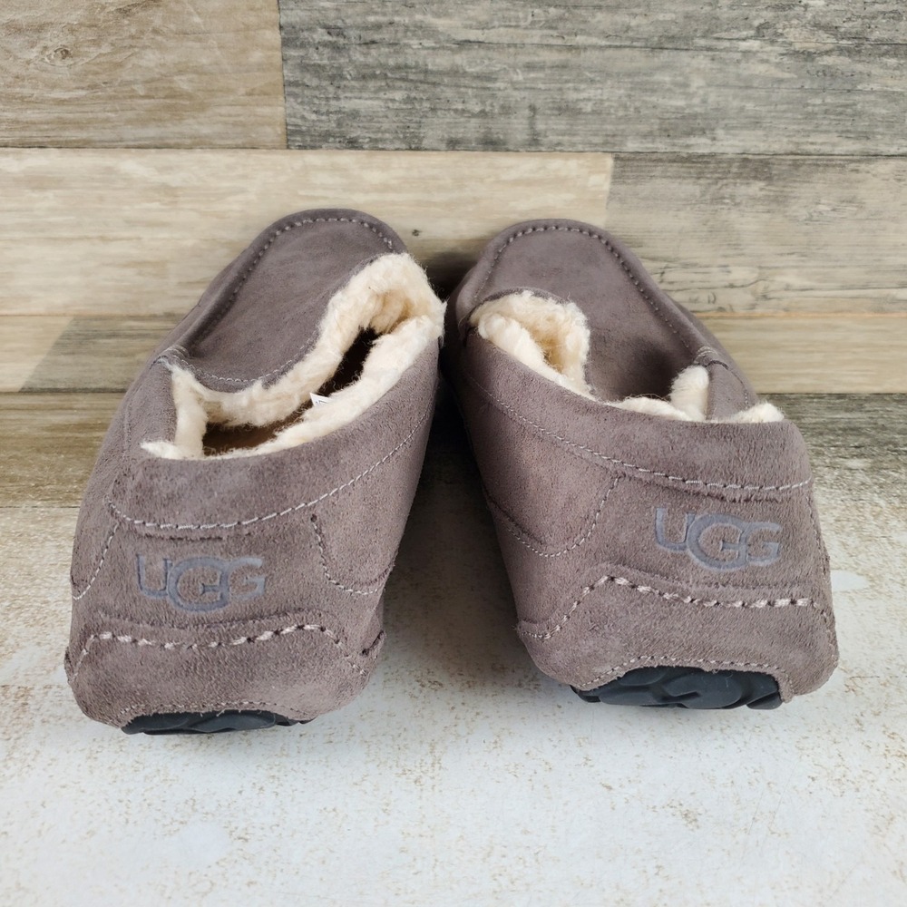 UGG Ascot Mens Slippers Sz 10 Comfort Gray Suede Leather Shearling Lined Slip On - Picture 3 of 10